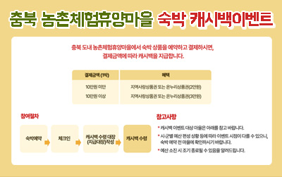 농촌체험휴양마을 숙박 캐시백 이벤트