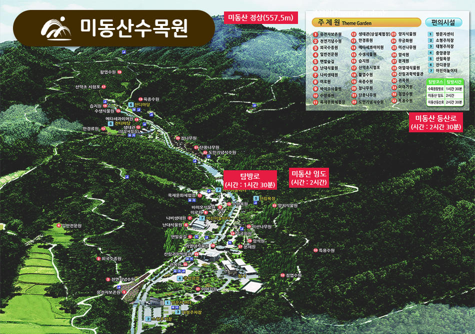 미동산수목원 코스 및 위치안내입니다.