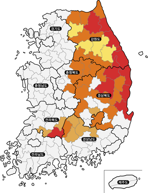송이발생지 분포