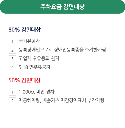 주차요금 감면대상 방법 이미지 - 자세한 내용은 하단 대체텍스트 참조